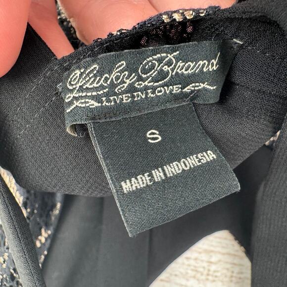 Lucky Brand Lace Multi Strap Blouse Womens Small Black Gold Lined Adjustable - Picture 6 of 9